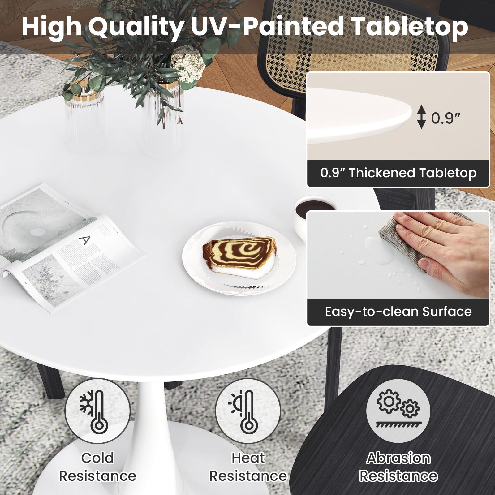 Round Dining Table, 32" Modern Tulip Kitchen Table with 0.9&rdquo; Thickened Tabletop & Sturdy Metal Pedestal