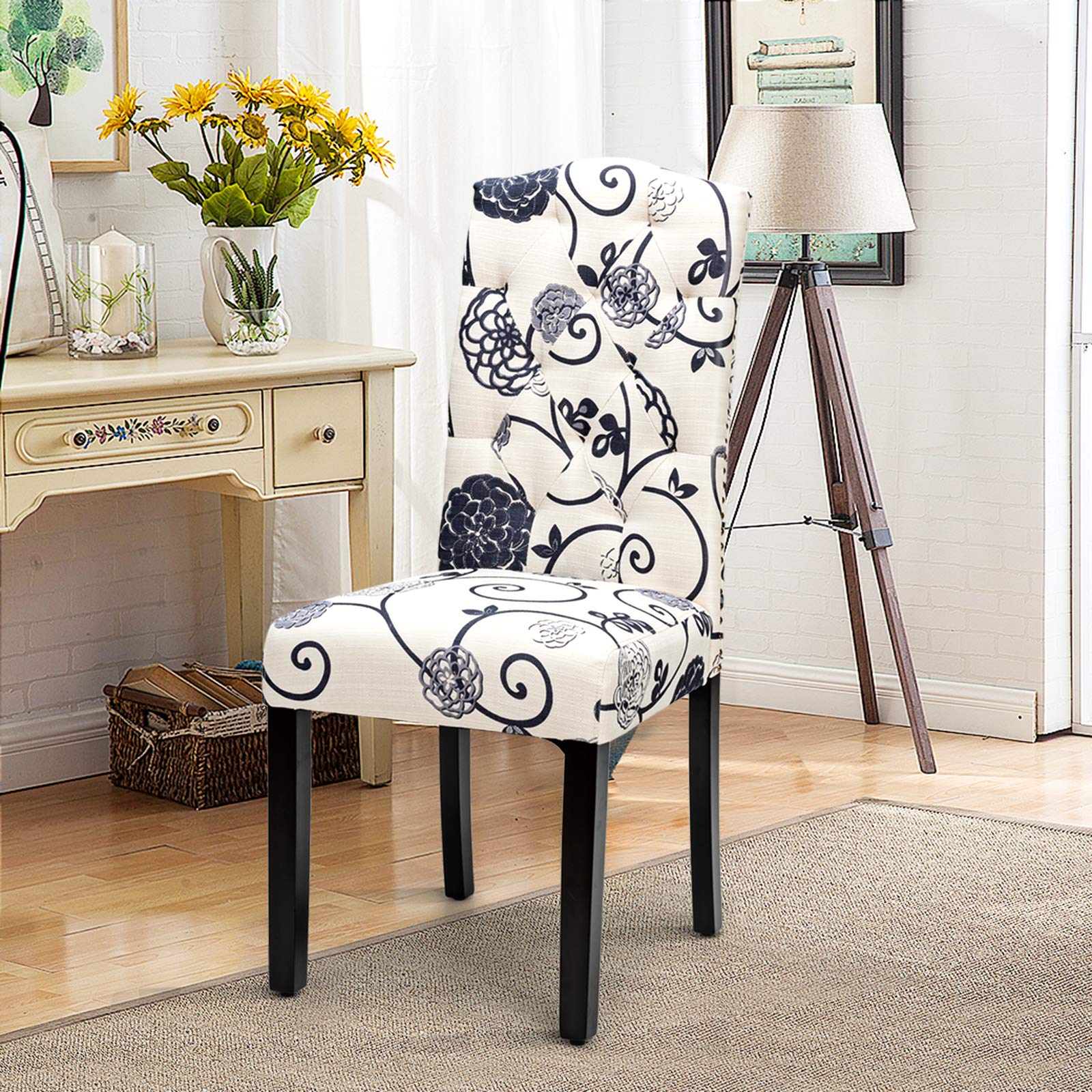 Set of 2/4 Tufted Fabric Dining Chairs with Padded Seat and Tall Backrest