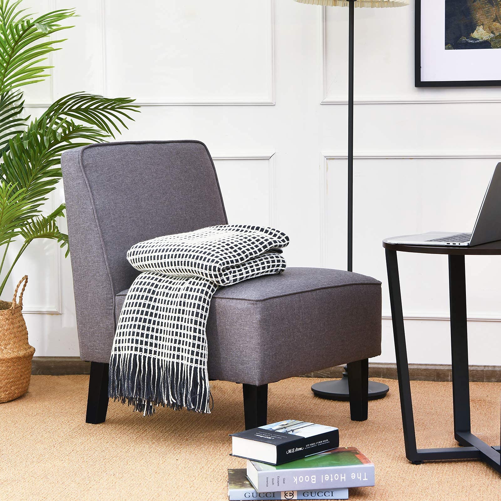 Set of 1/2 Thick Armless Accent Chair with Solid Wood Legs, 9" Thick Sponge Cushion