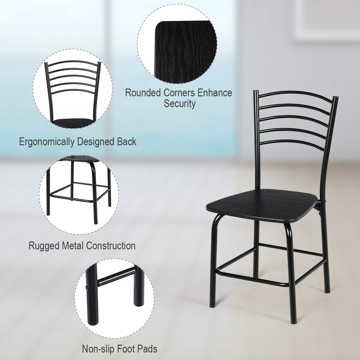 5 Piece Dining Set, Home Kitchen Table and 4 Chairs with Metal Legs