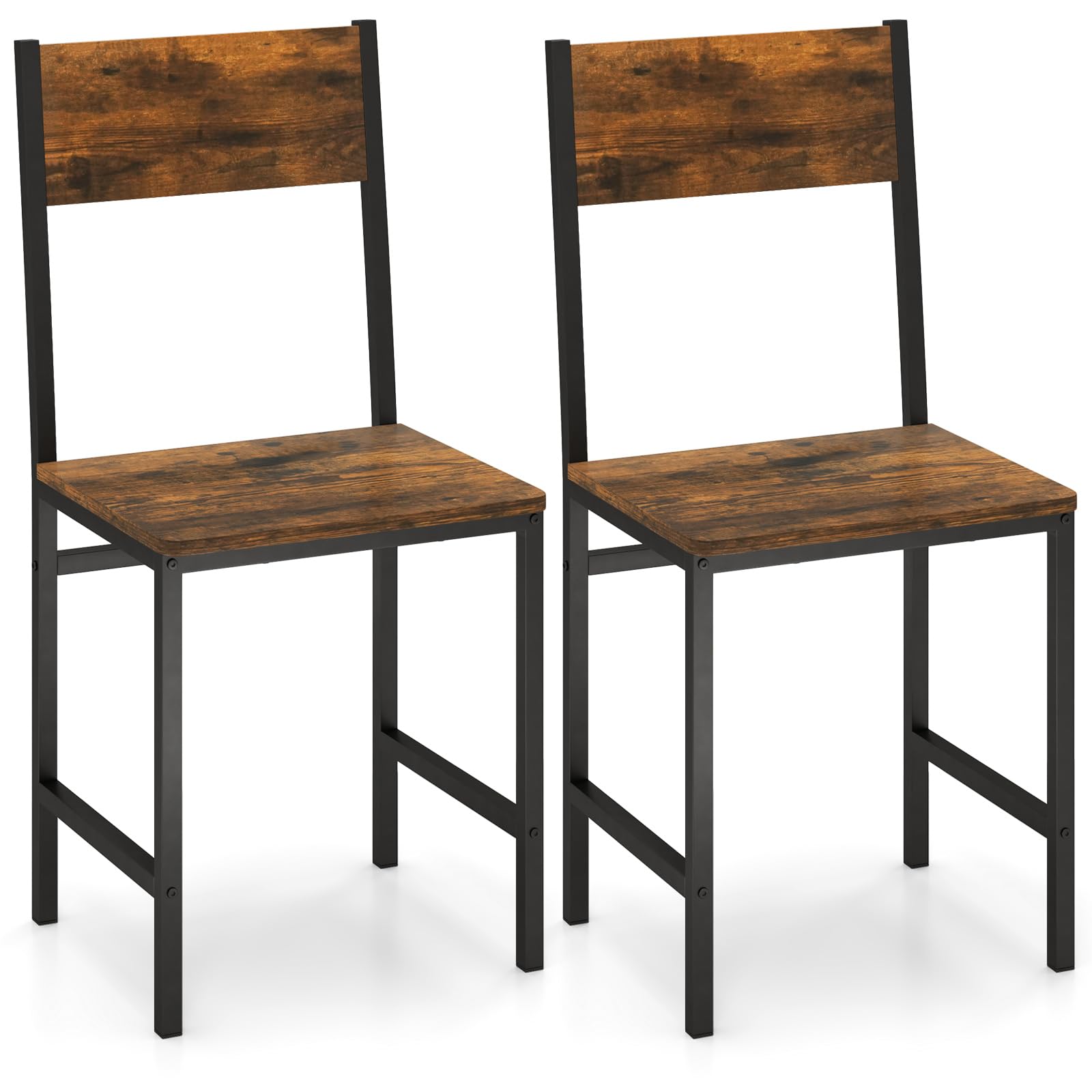 Dining Chairs Set of 2/4 with Metal Legs, Slanted Back, Rustic Wood Grain
