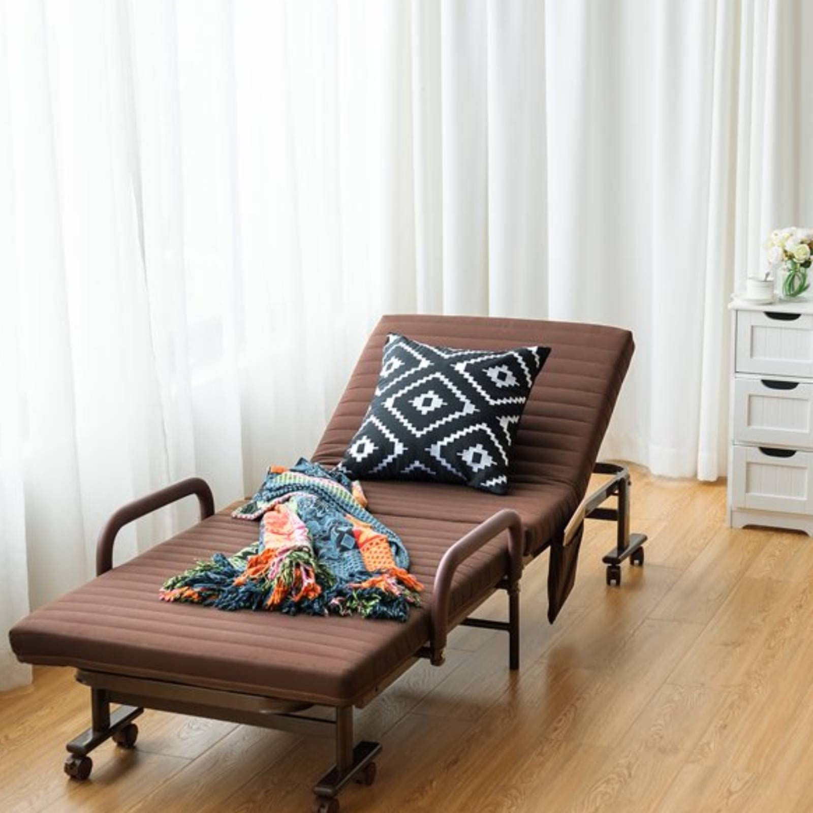 Portable Guest Bed with 6 Positions Adjustable Backrest & Side Storage Pocket