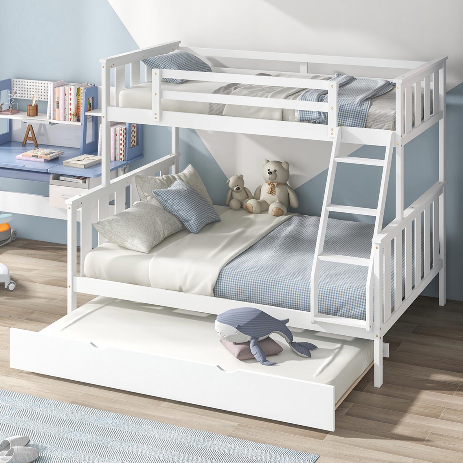 Convertible 3-in-1 Twin Over Full Bunk Bed with Trundle