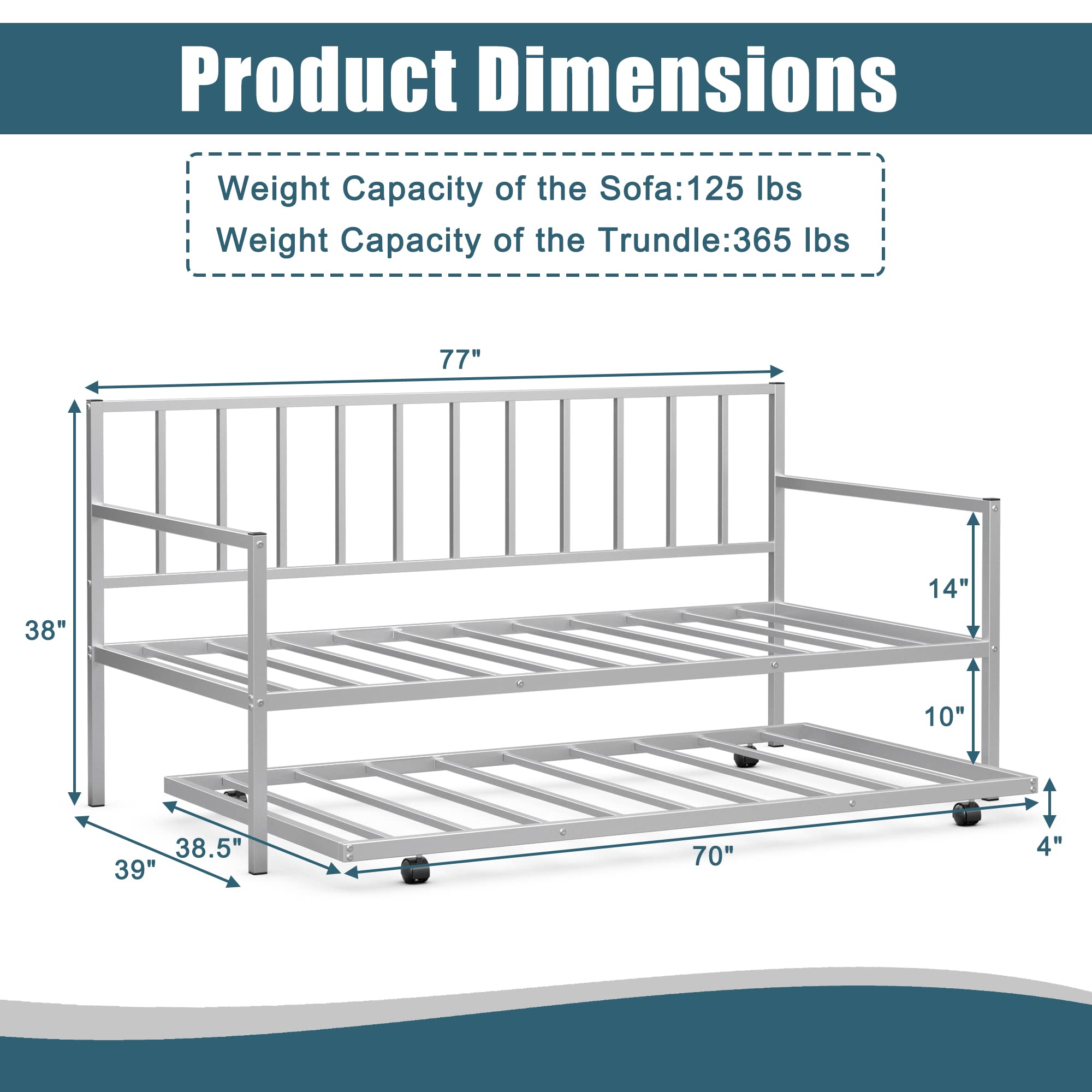 Metal Twin Size Daybed with Trundle