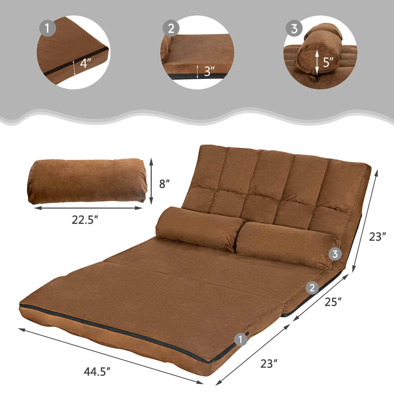 Various Colours Available 6-Position Adjustable Floor Sofa with 2 Pillows