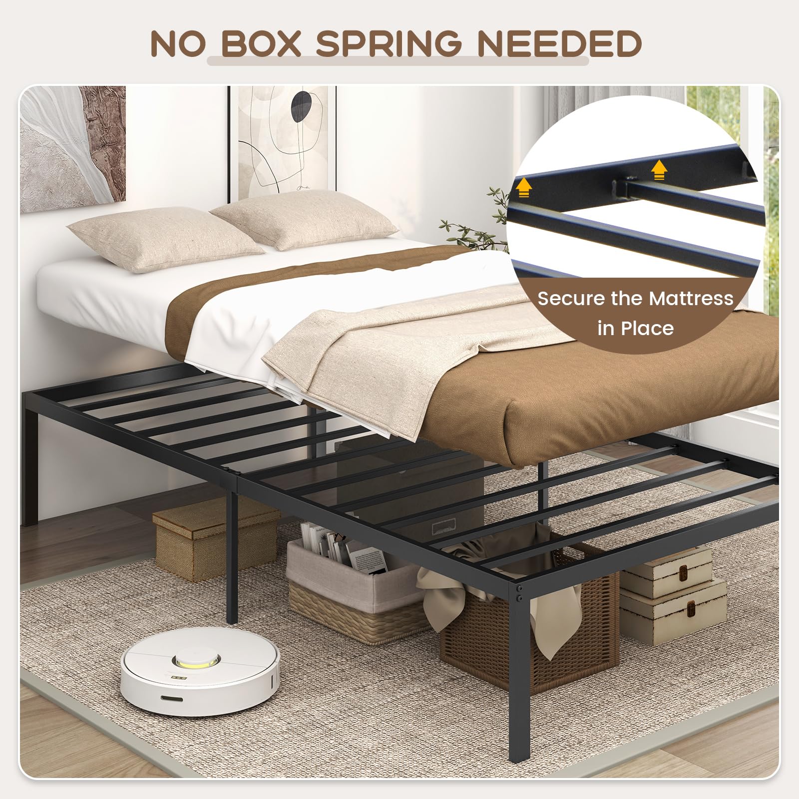 14-Inch Twin Size Metal Platform Bed Frame, Heavy-Duty Metal Bed Base
