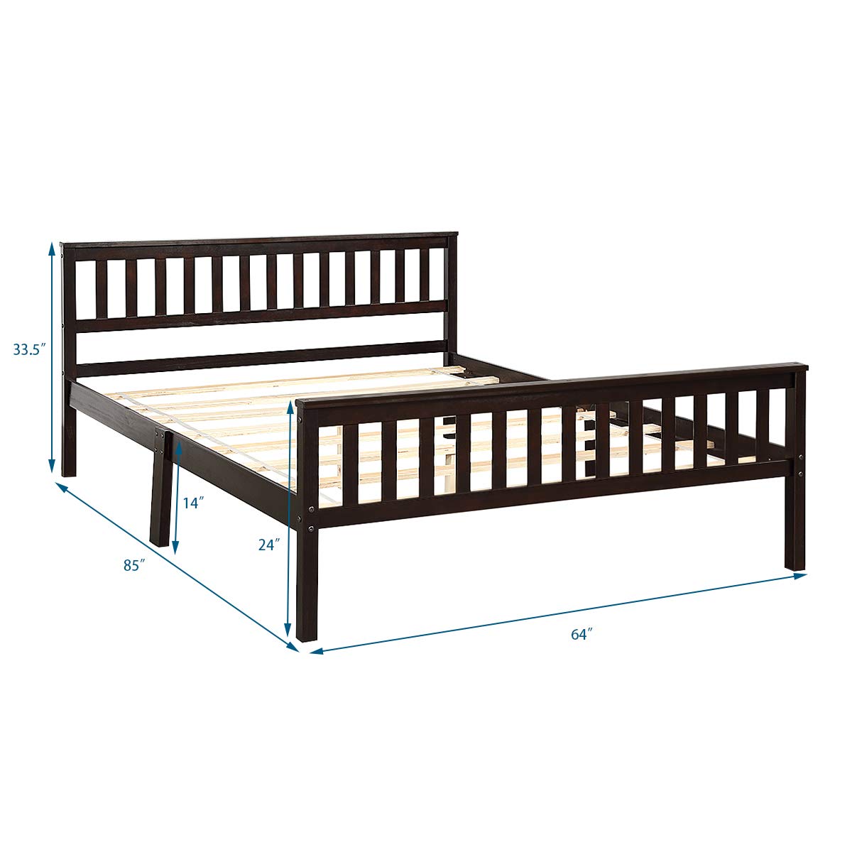 Deluxe Solid Wood Platform Bed Frame with Headboard & Footboard