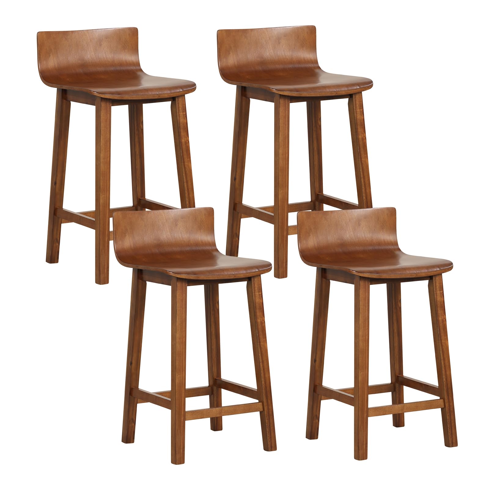 Solid Wood Bar Stools Set of 2/4, Counter Height Chairs with Low Back and Footrest