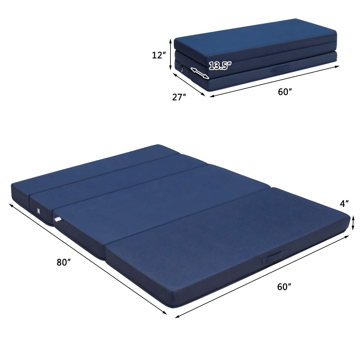4 Inch Tri Folding Mattress, Foam Mattress with Carrying Handles and Removable Washable Fabric