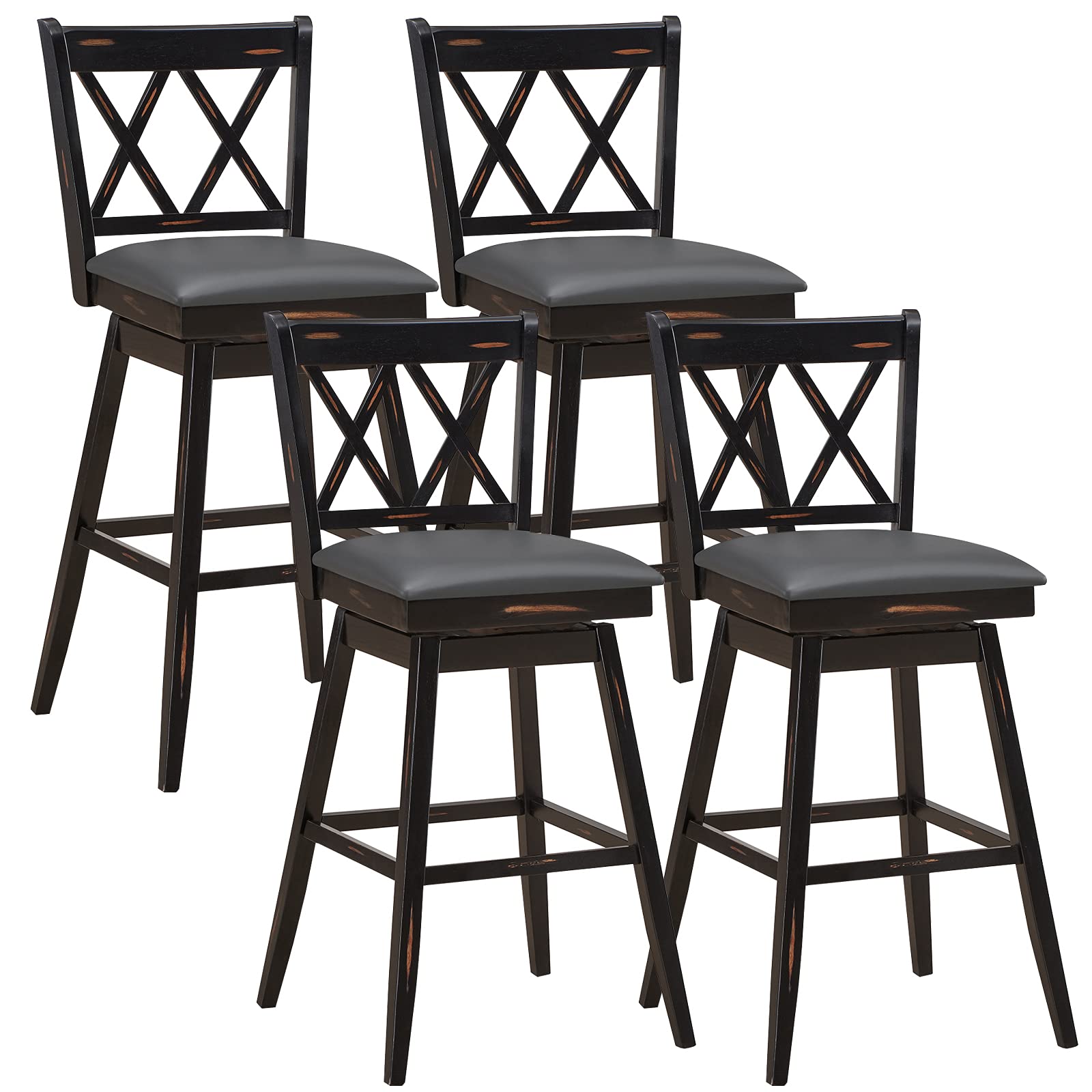 360 &deg; Swivel Bar Stool Set of 2/4 with Foot Rest Upholstered Cushion & Ergonomic Backrest