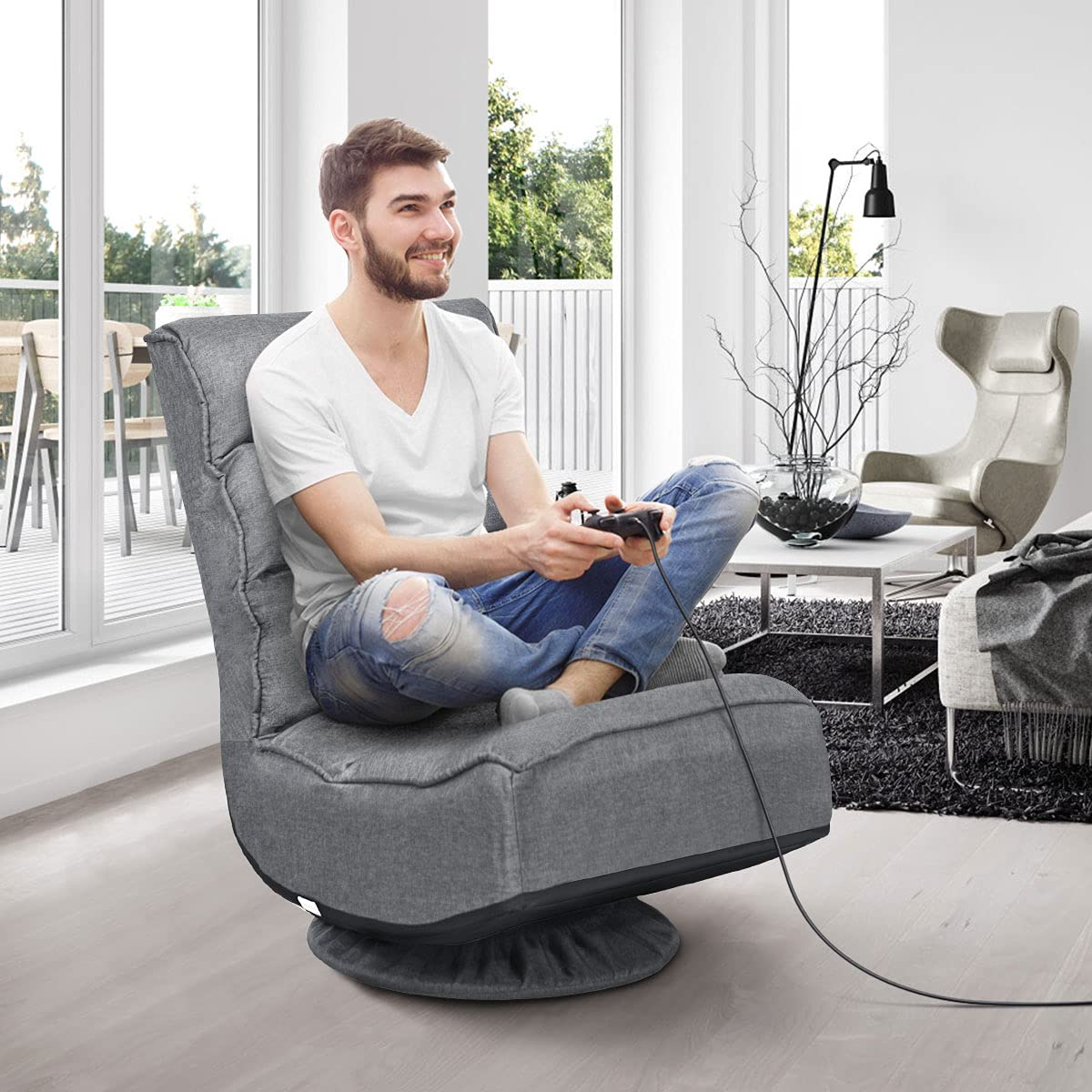 360 Degree Swivel Gaming Chair, 6 Position Adjustable Folding Floor Chair