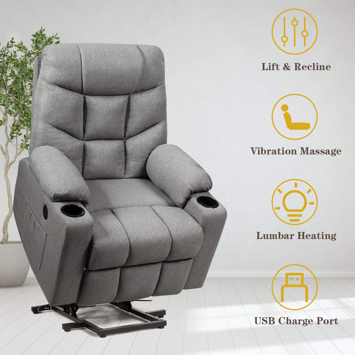 Power Lift Chair Electric Recliner Sofa for Elderly w/ 8 Point Massage & Lumbar Heat