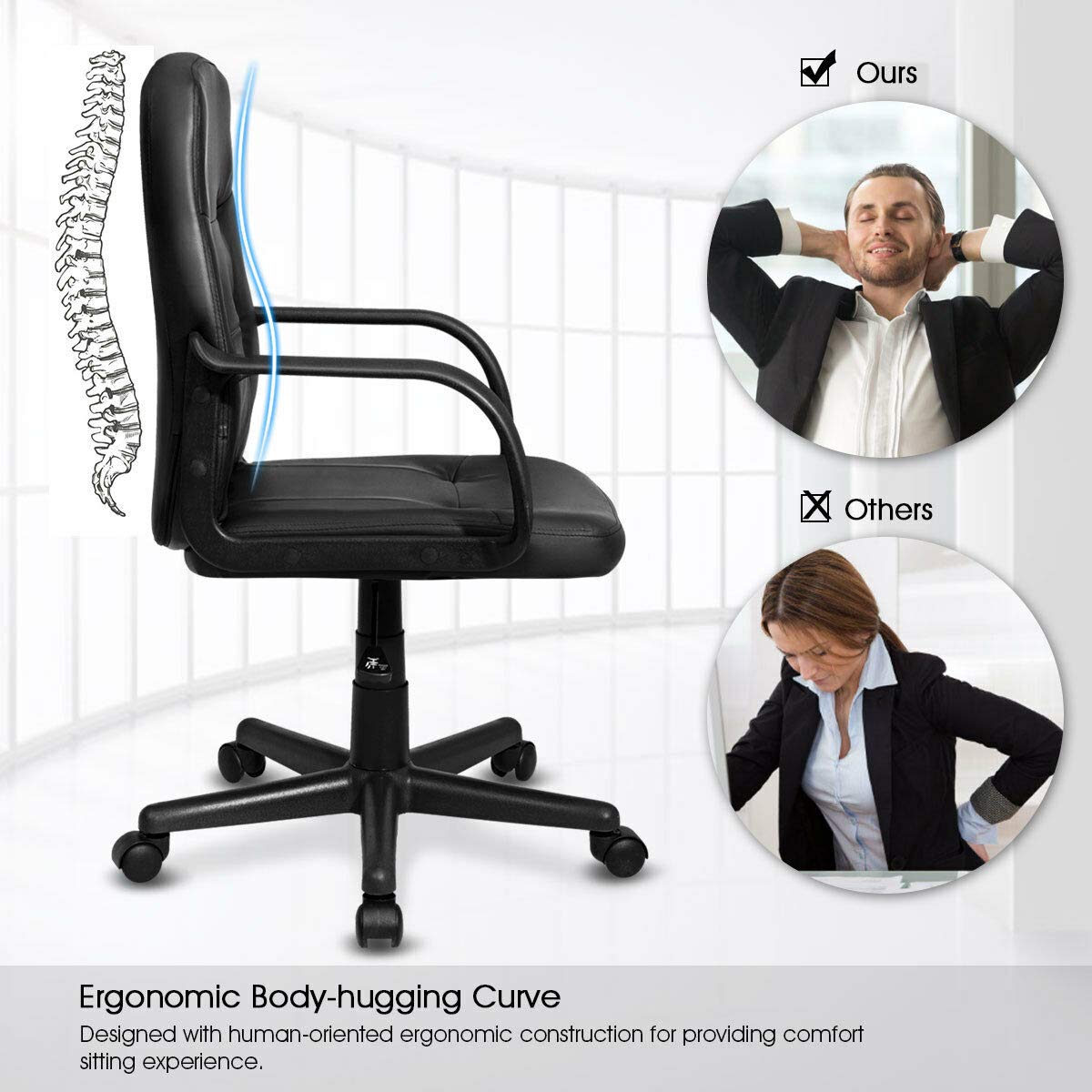 Executive Chair Mid Back Office W/Arms and Swivel Wheels