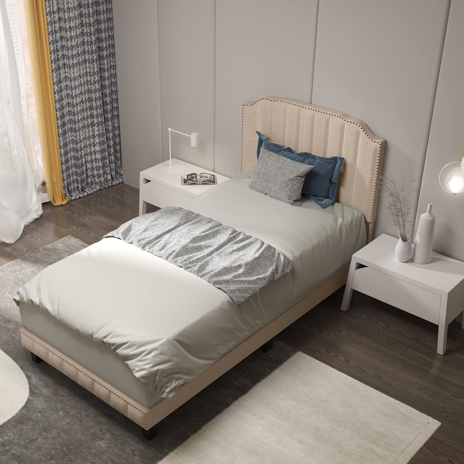 Twin/Full/Queen Size Upholstered Platform Bed Frame with Headboard