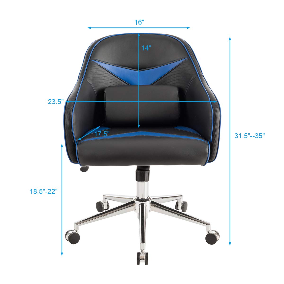 PU Leather Gaming Chair, Adjustable Height Mid-Back Armchair w/Massage Lumbar Pillow
