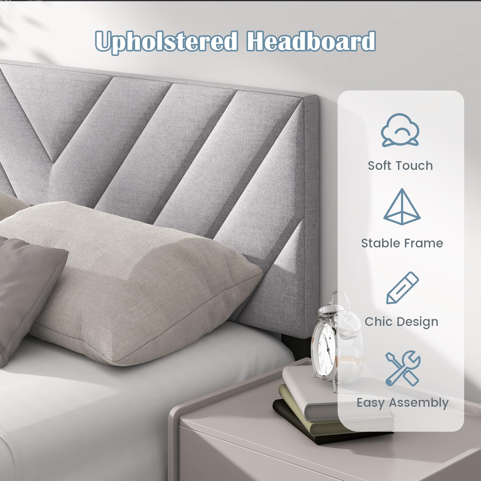Linen Fabric Upholstered Headboard for Full/Queen Size Bed, Gray