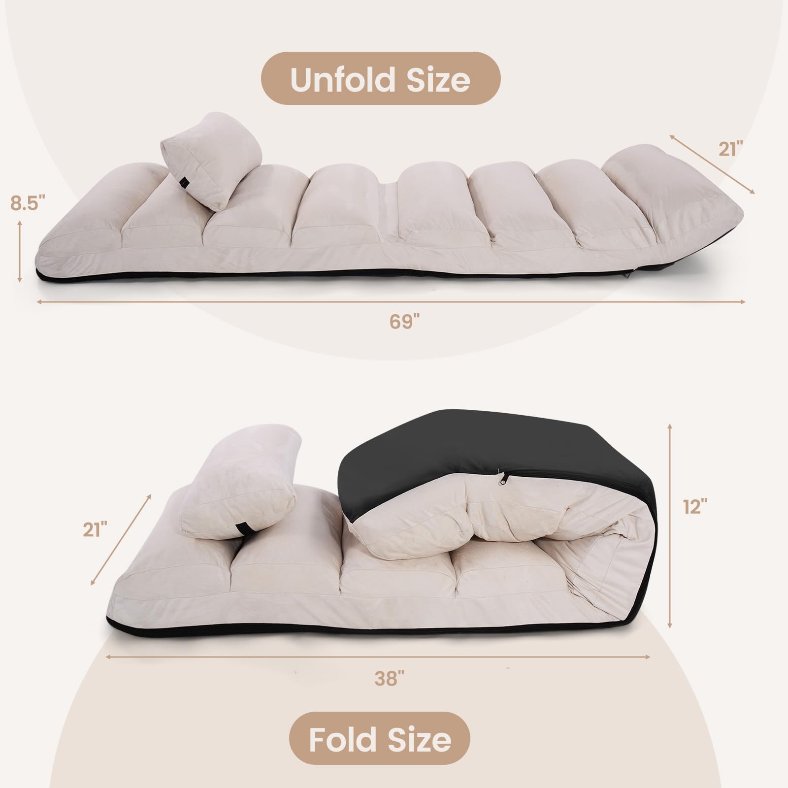 Floor Chairs for Adults, Adjustable 5-Position Floor Lounger with Thick Padded & Pillow