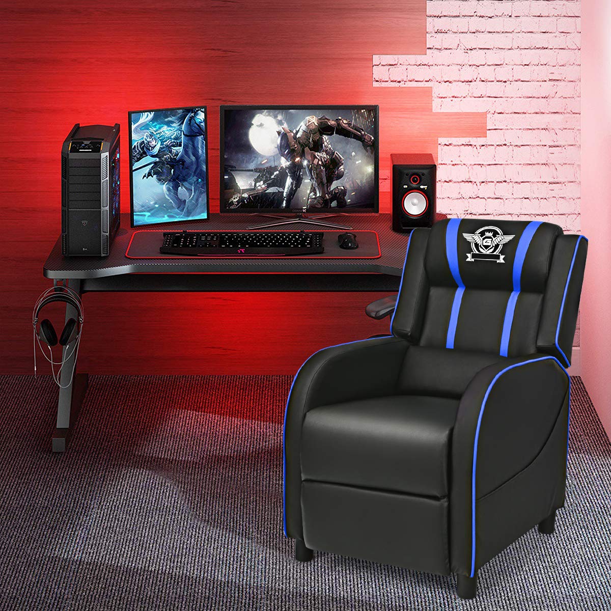 Adjustable Massage Gaming Chairs for Adults w/Footrest, Remote Control & Side Pocket