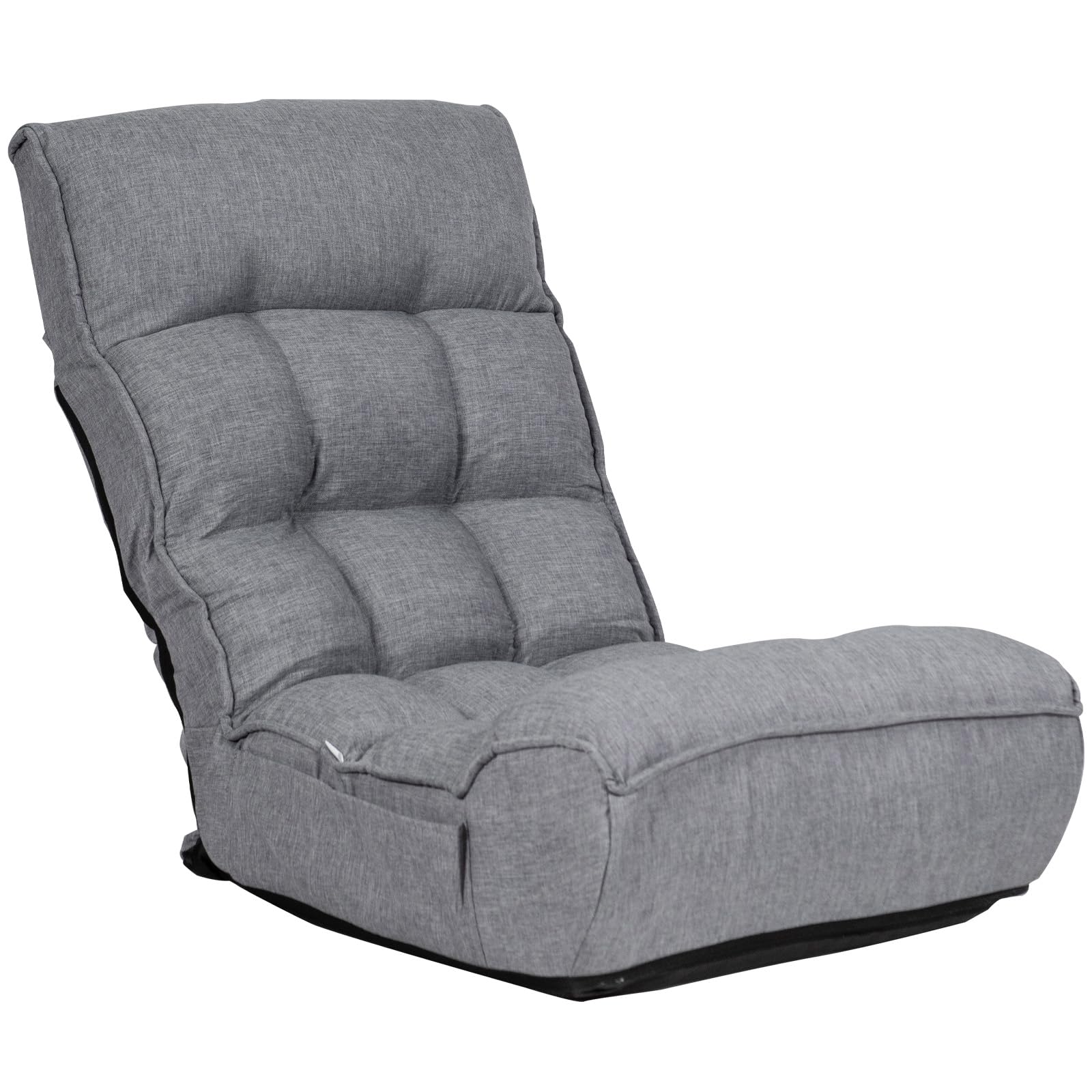 Folding Floor Gaming Chair with 4-Position Adjustable Back, 6-Position Adjustable Headrest, Side Pocket