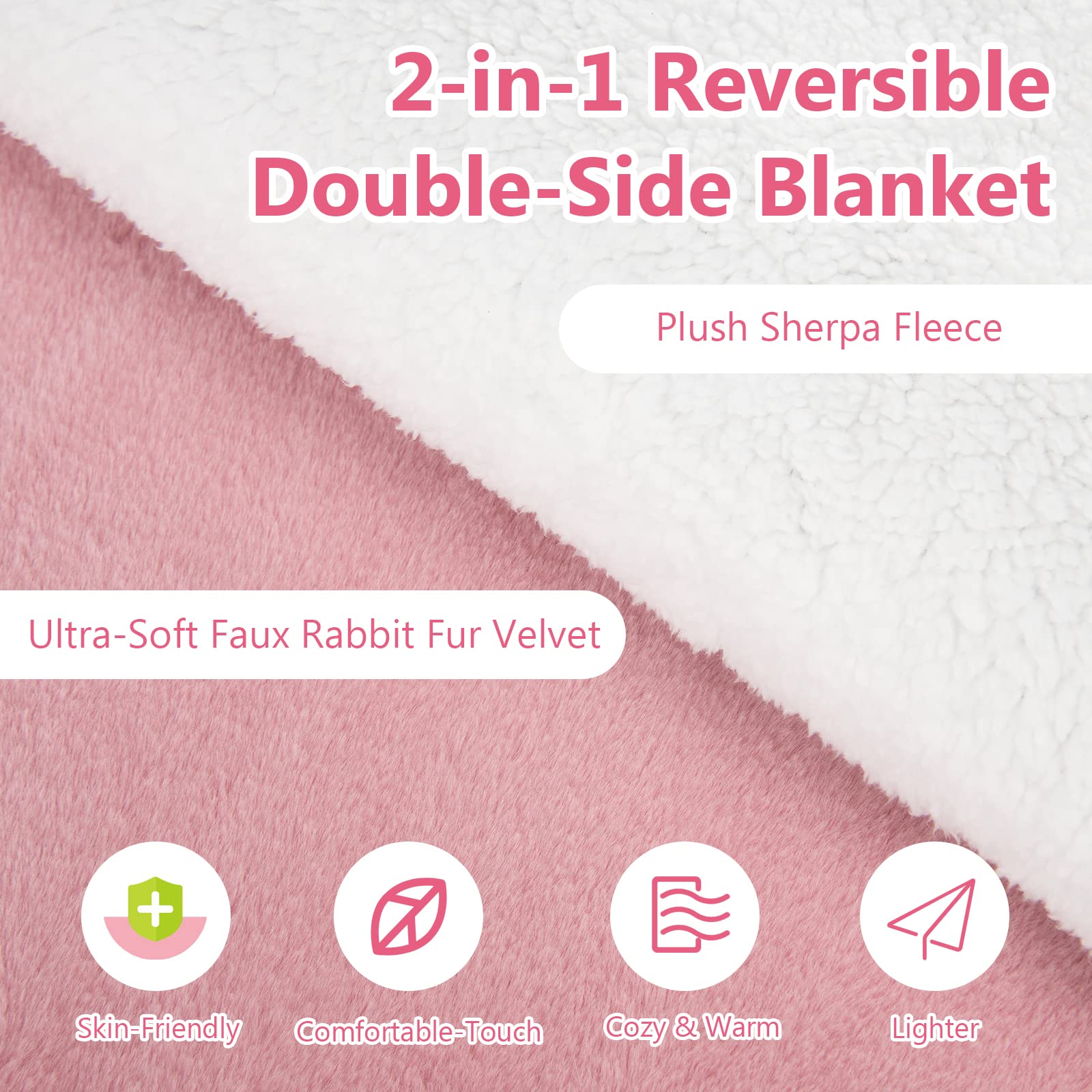 Heated Throw Blanket, Reversible Sherpa & Faux Rabbit Fur Heating Blanket w/ 10 Heat Levels, 9H Timer Auto Off, Machine Washable Blanket Warmer