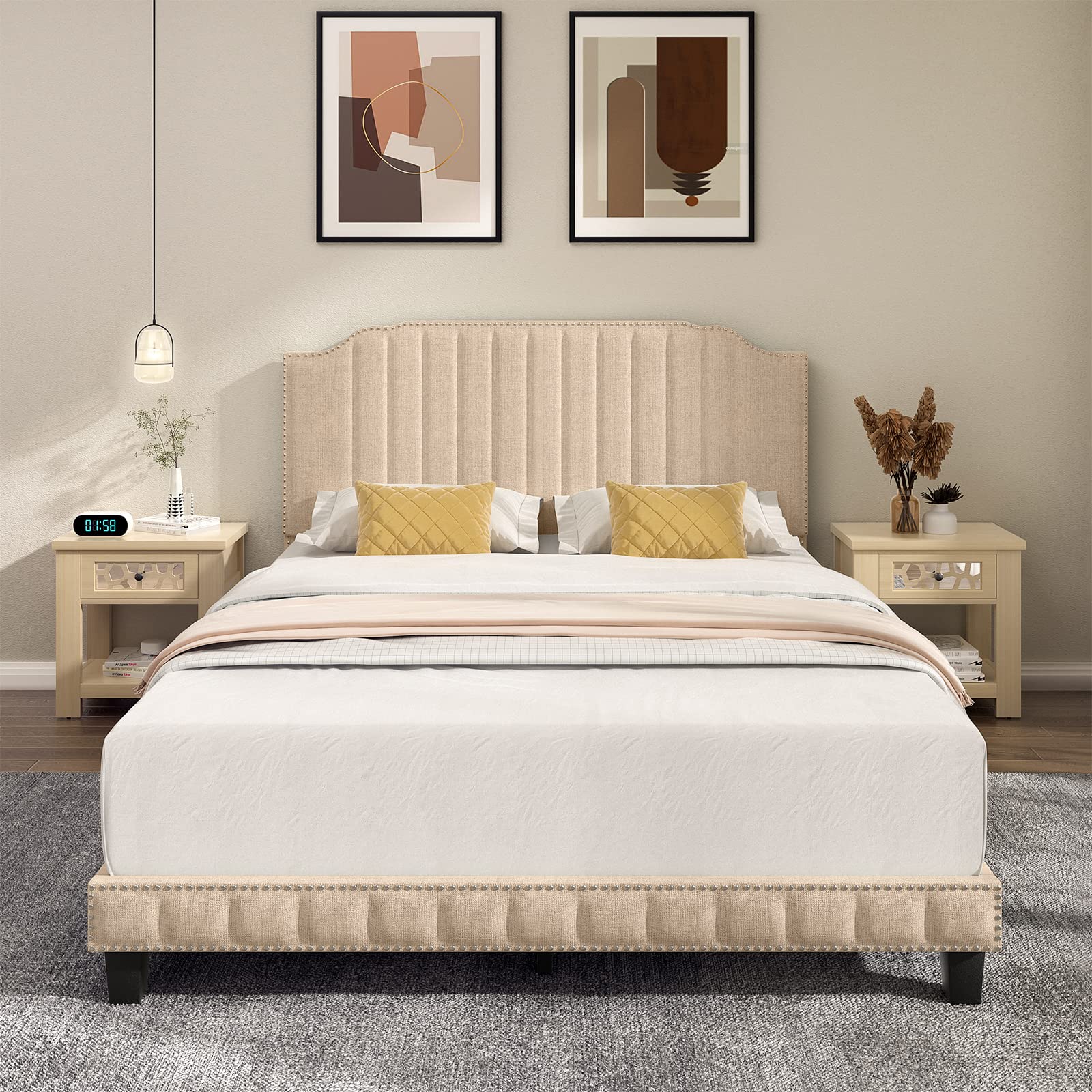 Twin/Full/Queen Size Upholstered Platform Bed Frame with Headboard