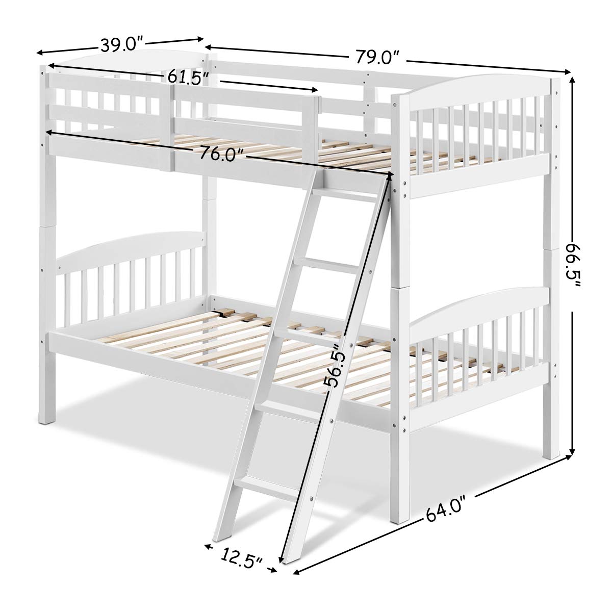 Twin Over Twin Bunk Beds, Convertible Into Two Individual Solid Rubberwood Beds