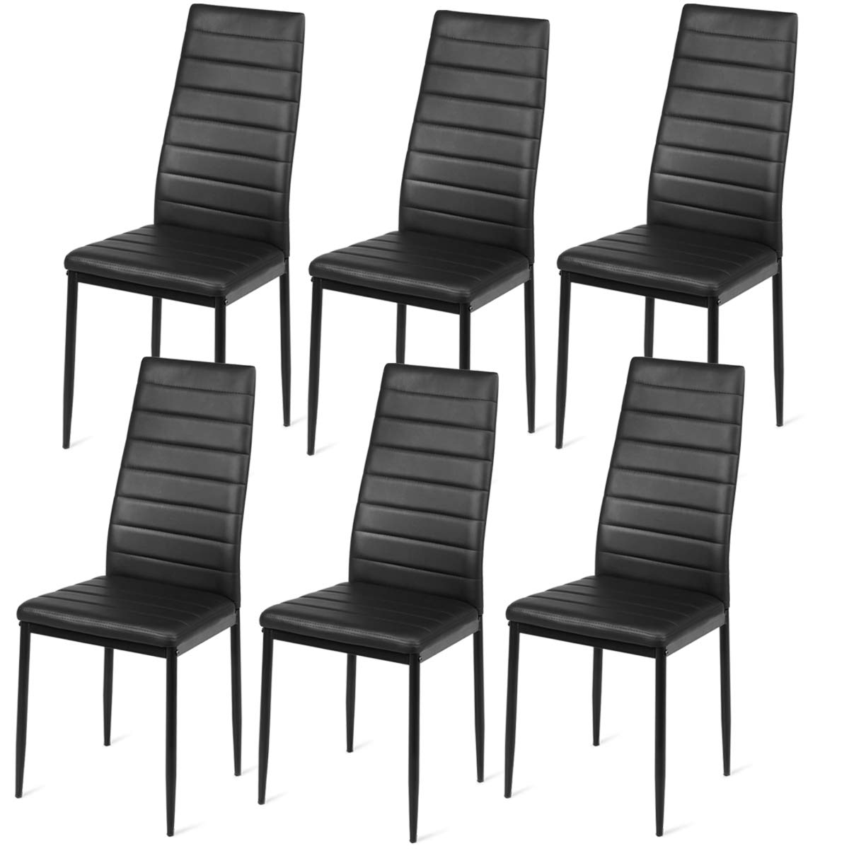 Black Polyvinyl Chloride Metal Dining Chair Set of 6 - Ergonomic High Back, Soft Padded Seat and Back