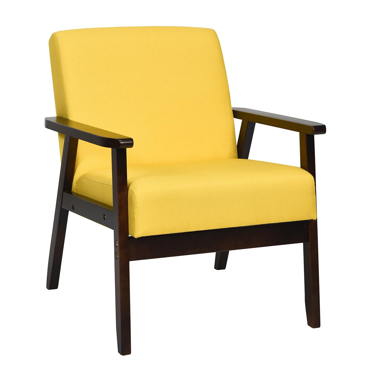 Armrest Accent Chair, Upholstered Linen Fabric Lounge Chair with Rubber Wood Legs, Comfortable Backrest