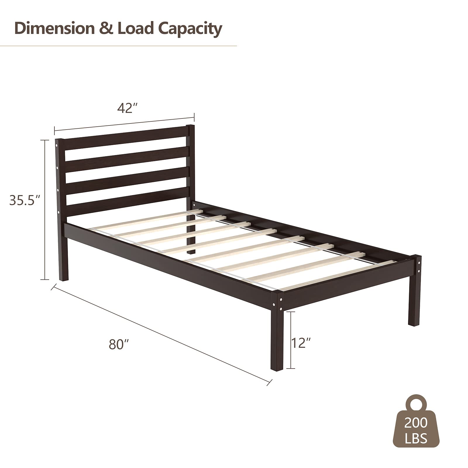 Wood Platform Bed Frame, Paneled Headboard, Wood Slat Support