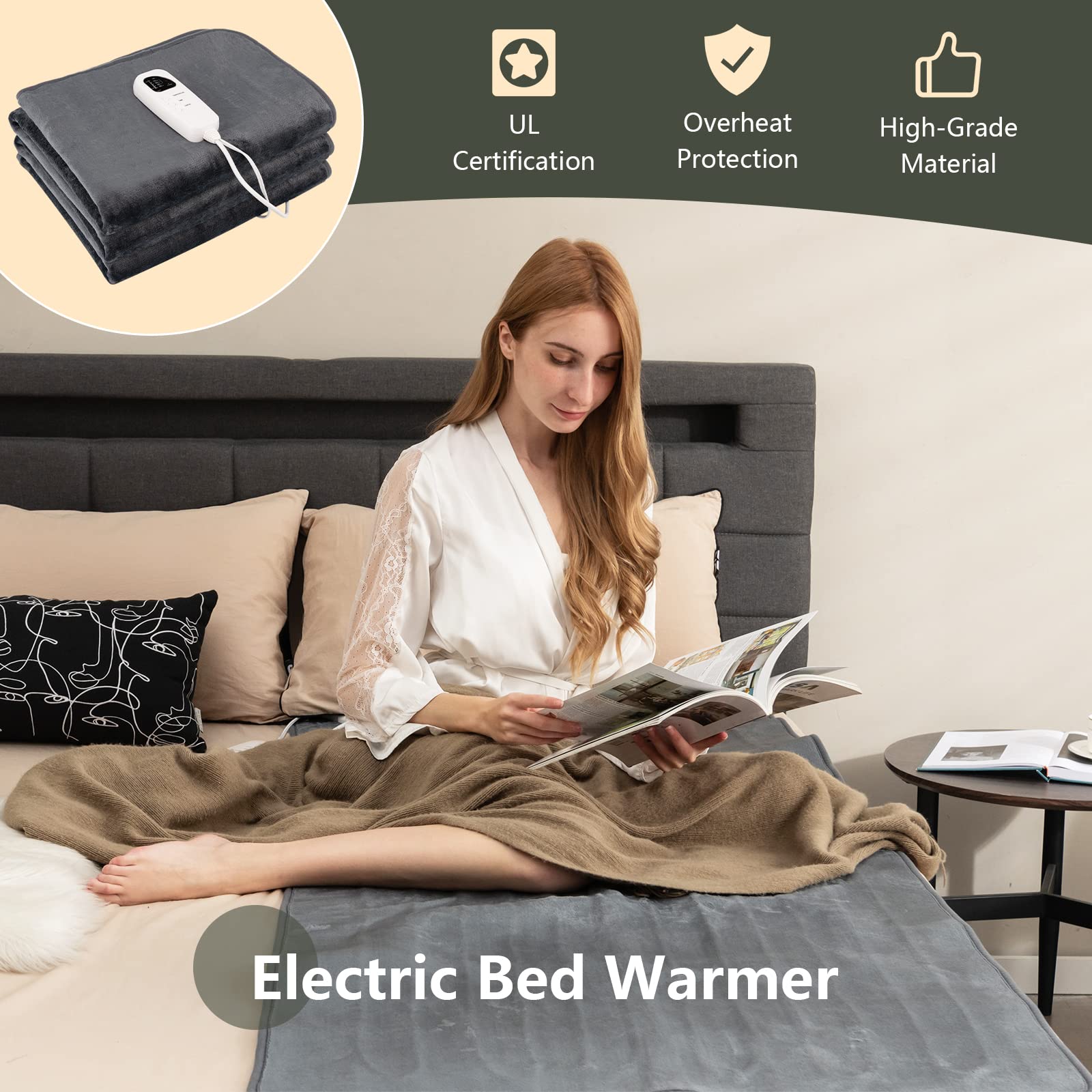 Electric Heated Mattress Pad - 71&rdquo; x 30&rdquo; Bed Warmer w/ 5 Heating Levels, 8H Timer, Overheat Protection, Machine Washable Heating Pad