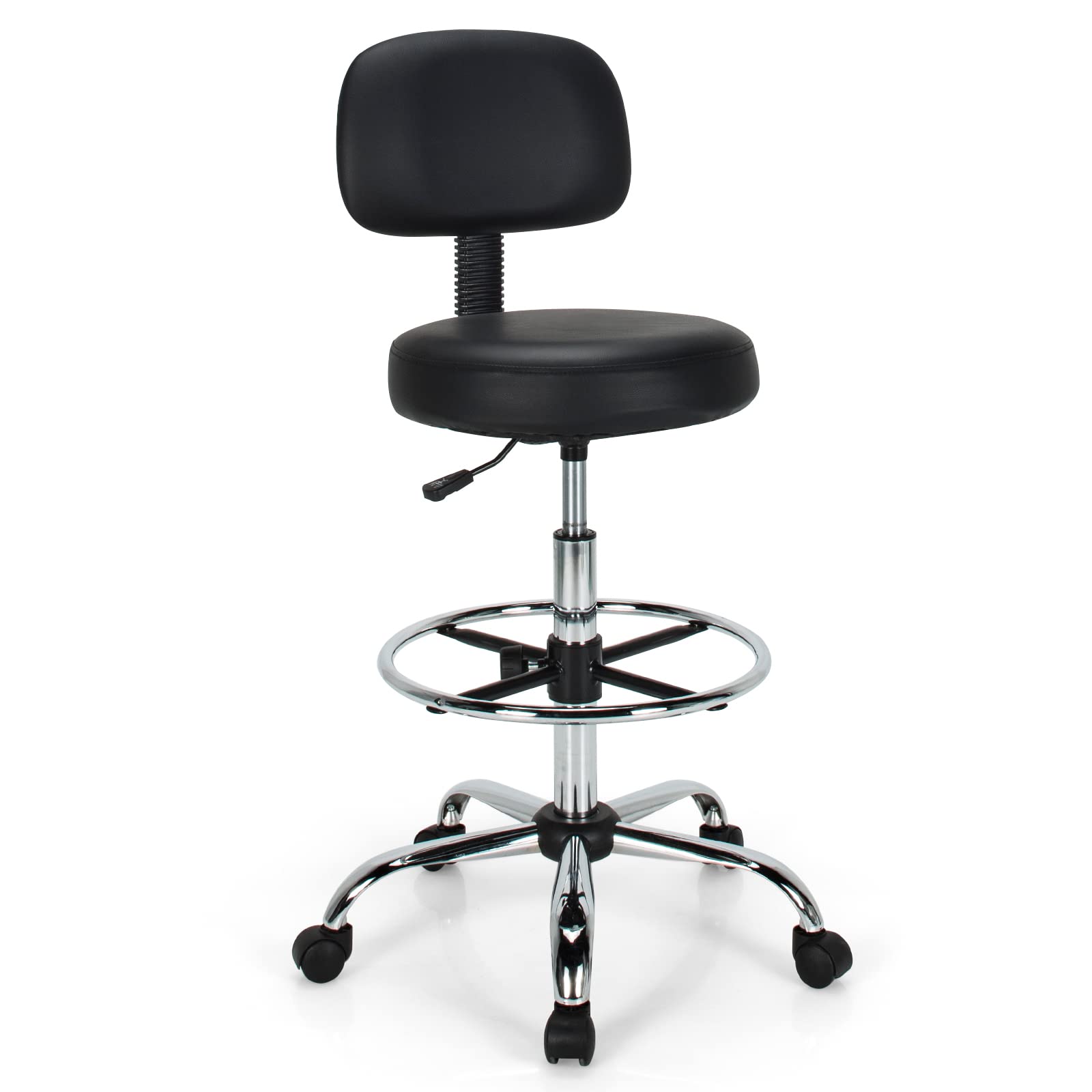 PU Leather Drafting Chair, Tall Office Chair with Retractable Mid Back, Standing Desk Chair with Adjustable Foot Ring
