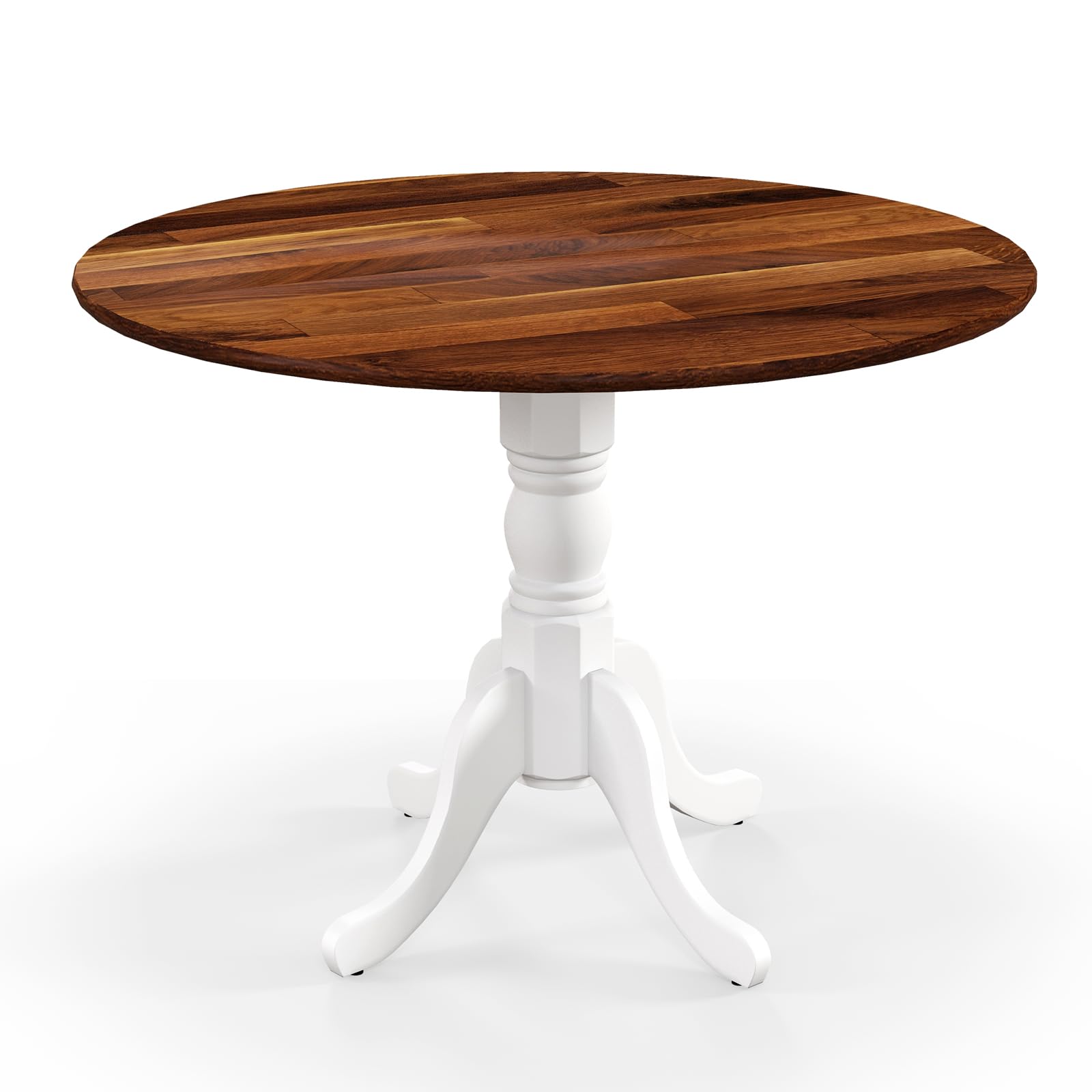 Wood Round Dining Table for 4 People with Round Tabletop & Curved Trestle Legs