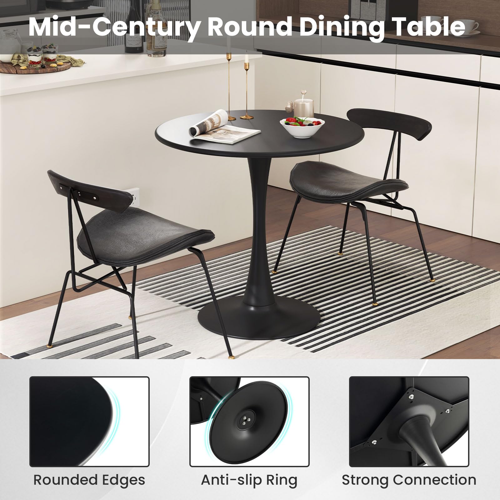 Round Dining Table, 32" Modern Tulip Kitchen Table with 0.9&rdquo; Thickened Tabletop & Sturdy Metal Pedestal