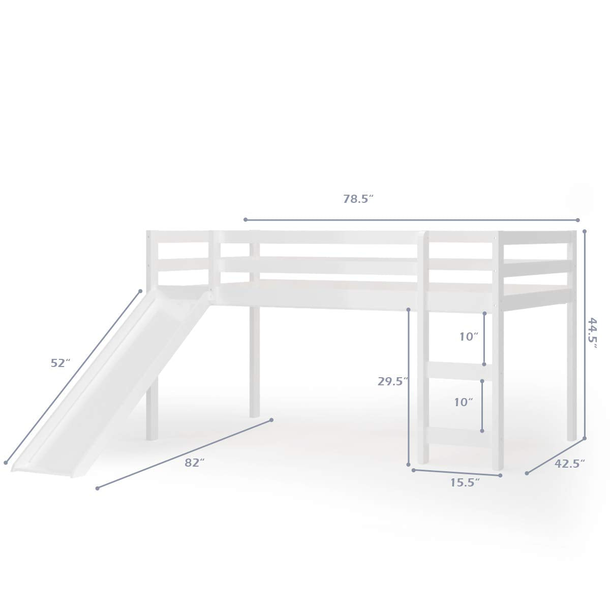 Twin Size Wood Low Loft Bed with Slide, Ladder & Guard Rail