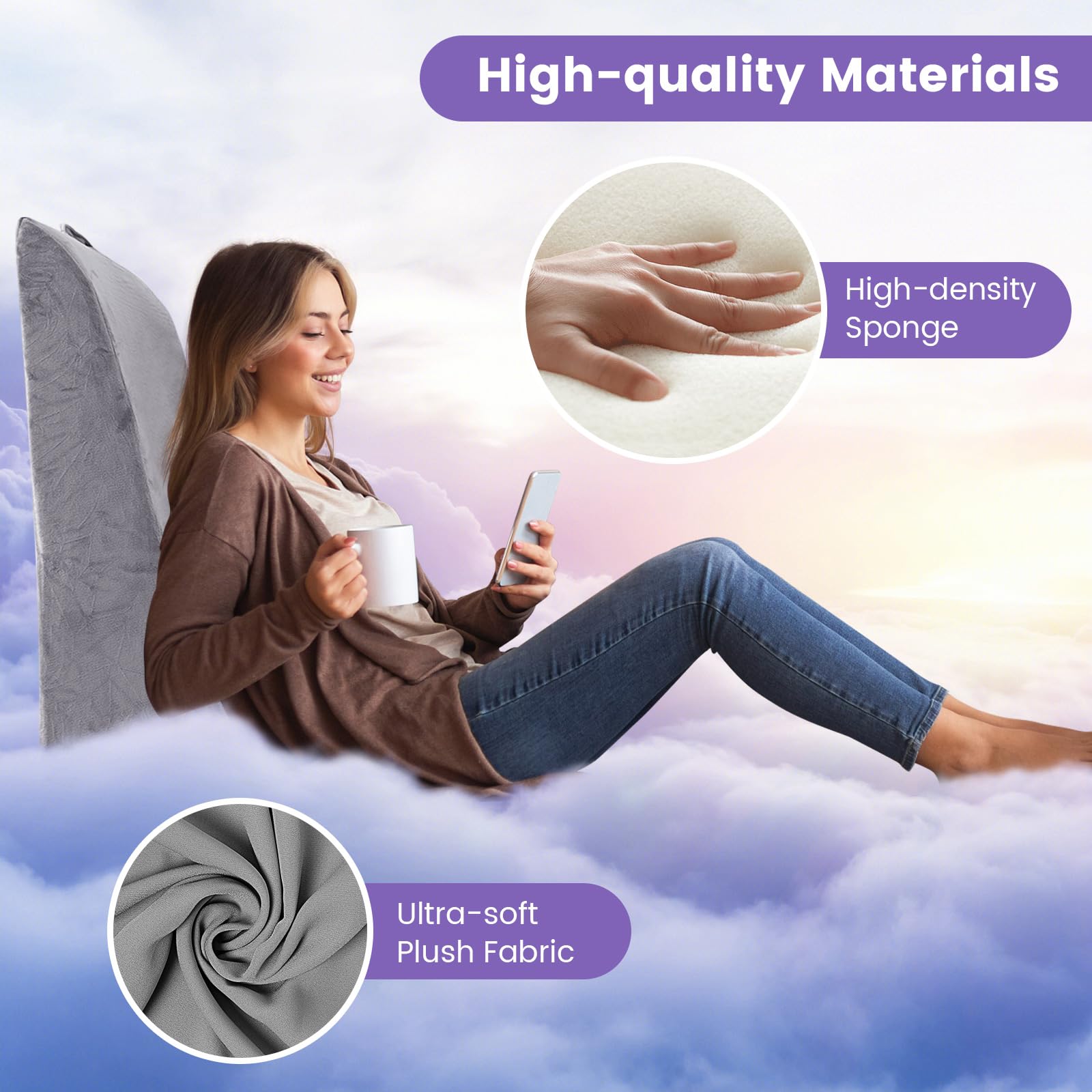 Contoured Bed Wedge Support Pillow, Ergonomic Triangle Pillow