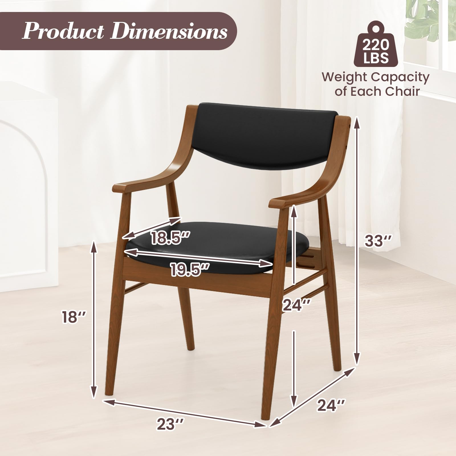 Wooden Dining Chairs Set of 2/4, PU Leather Upholstered Kitchen Chairs w/Padded Seat & Back, Rubber Wood Frame