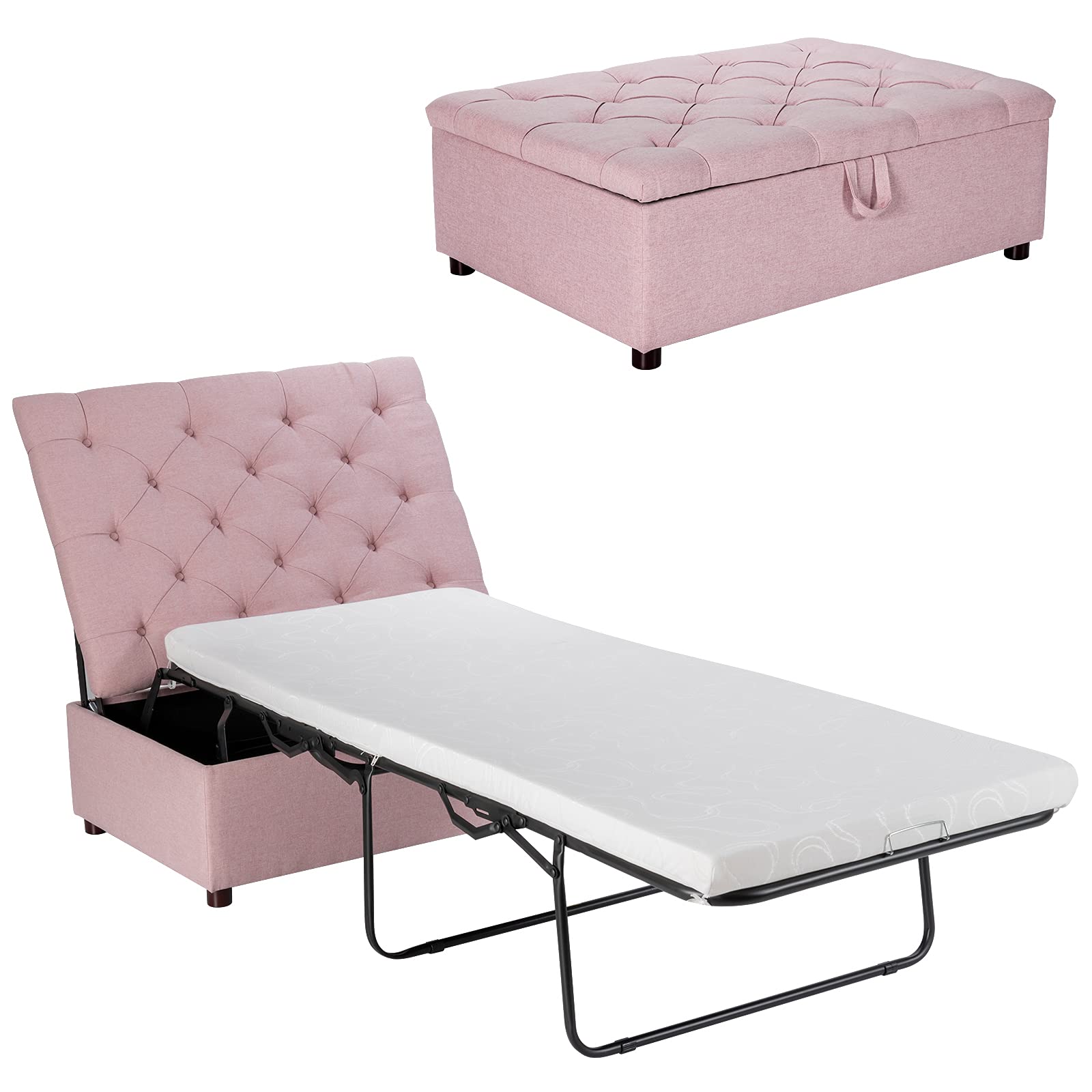 Folding Ottoman Sleeper Chair With Mattress, Convertible Fold Out Sofa Bed