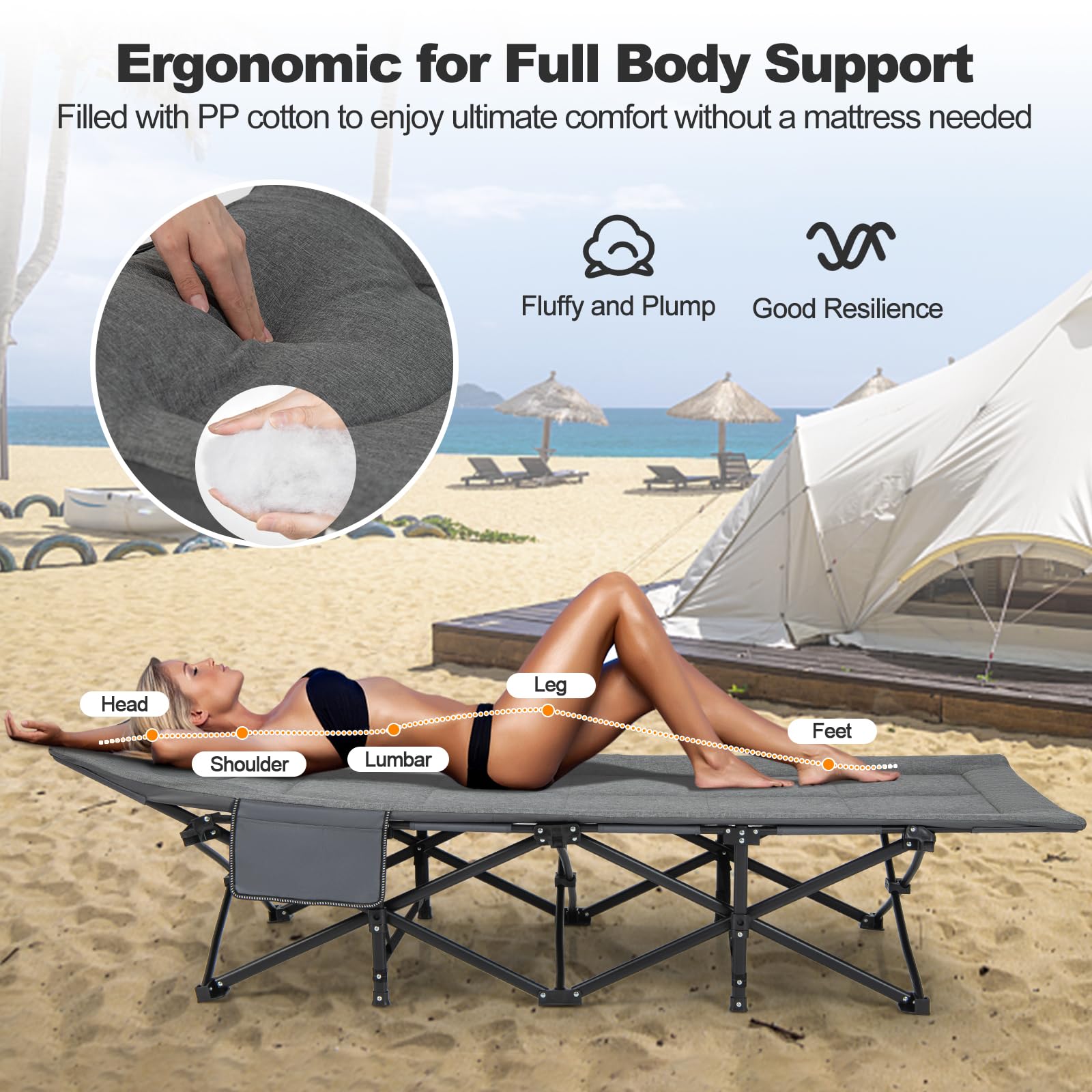 Camping Cot for Adults, Portable Folding Bed for Sleeping with Pad & Pillow Lightweight Tent Cot with Carry Bag