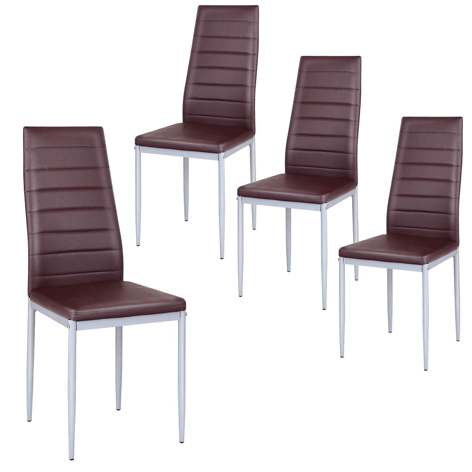PU Leather Dining Chairs Set of 4, Upholstered Side Chairs w/Ergonomic High Backrest & Steel Frame