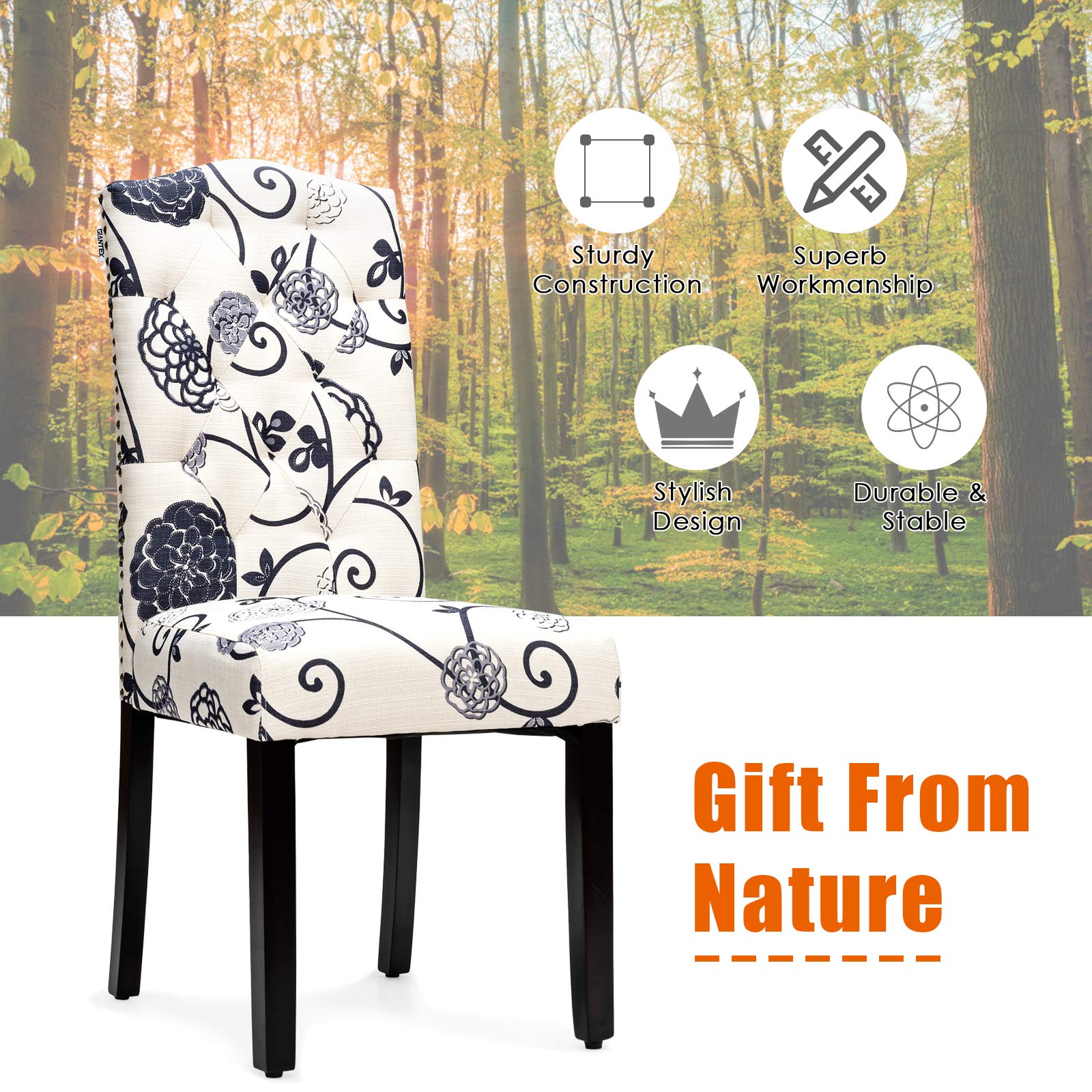 Set of 2/4 Tufted Fabric Dining Chairs with Padded Seat and Tall Backrest