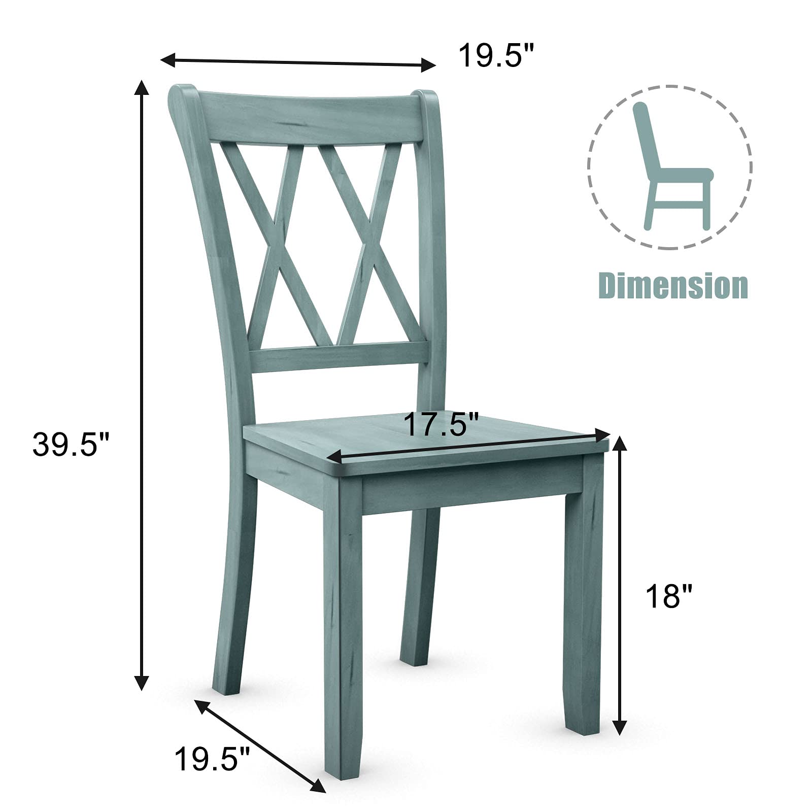 Set of 2/4 Dining Chairs, Rubber Wood Dining Room Chair, Farmhouse Dining Side Chairs