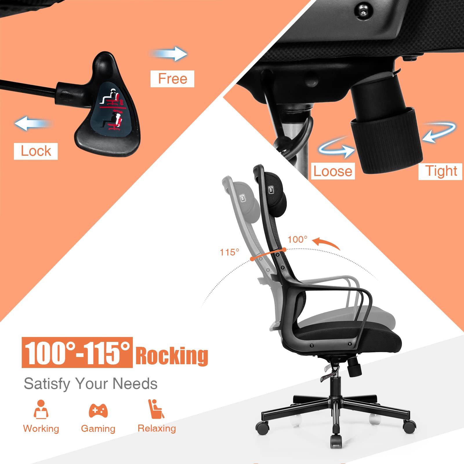 High Back Mesh Heating Headrest and Lumbar Support Armrest, Ergonomic Computer, Executive Task Home Office Desk Chairs