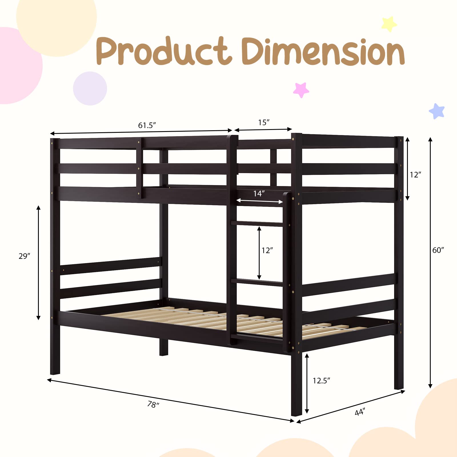 Twin Over Twin Wood Bunk Bed with Ladder & Safety Guardrail