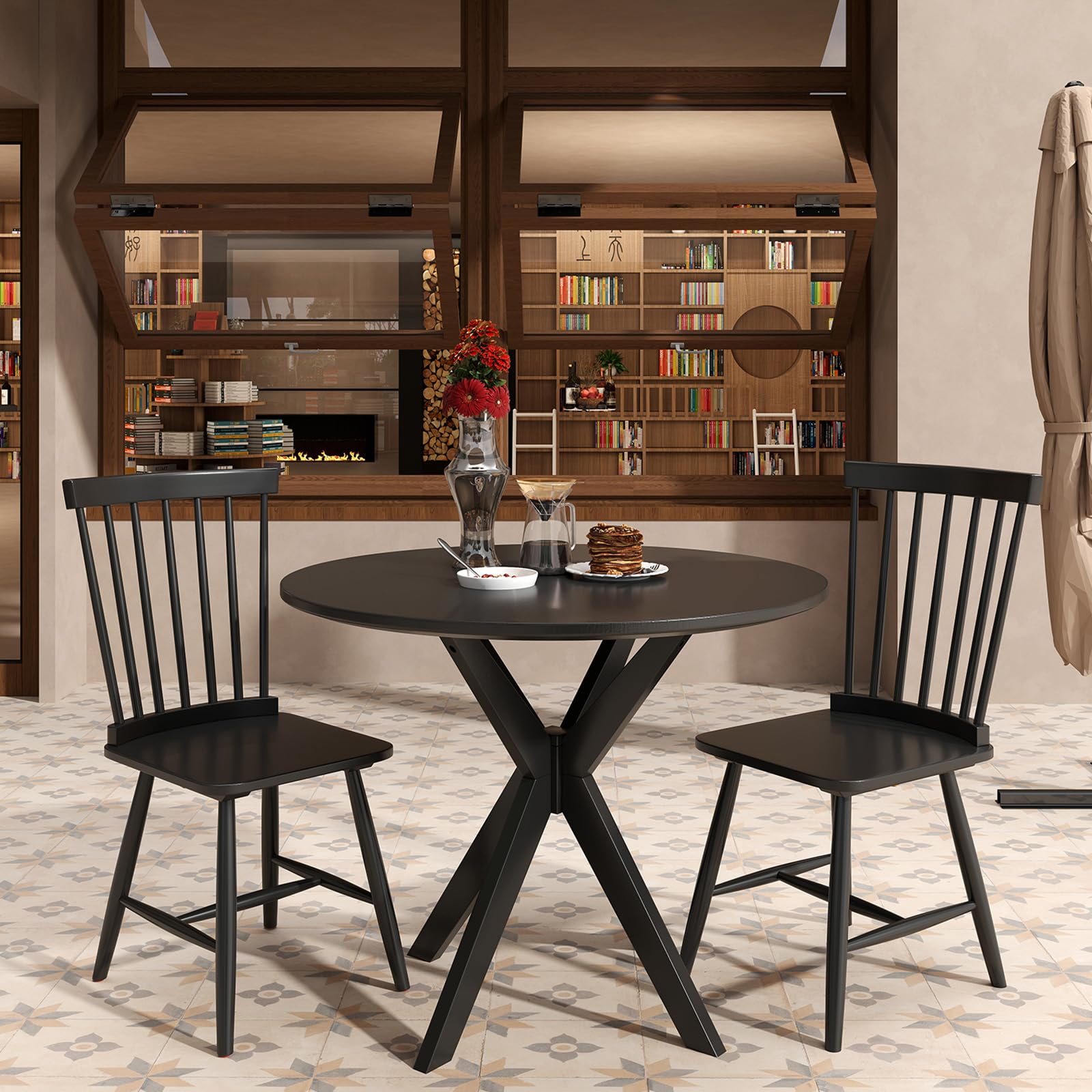 Windsor Dining Chairs Set of 2/4 with Wide Seat & Spindle Back