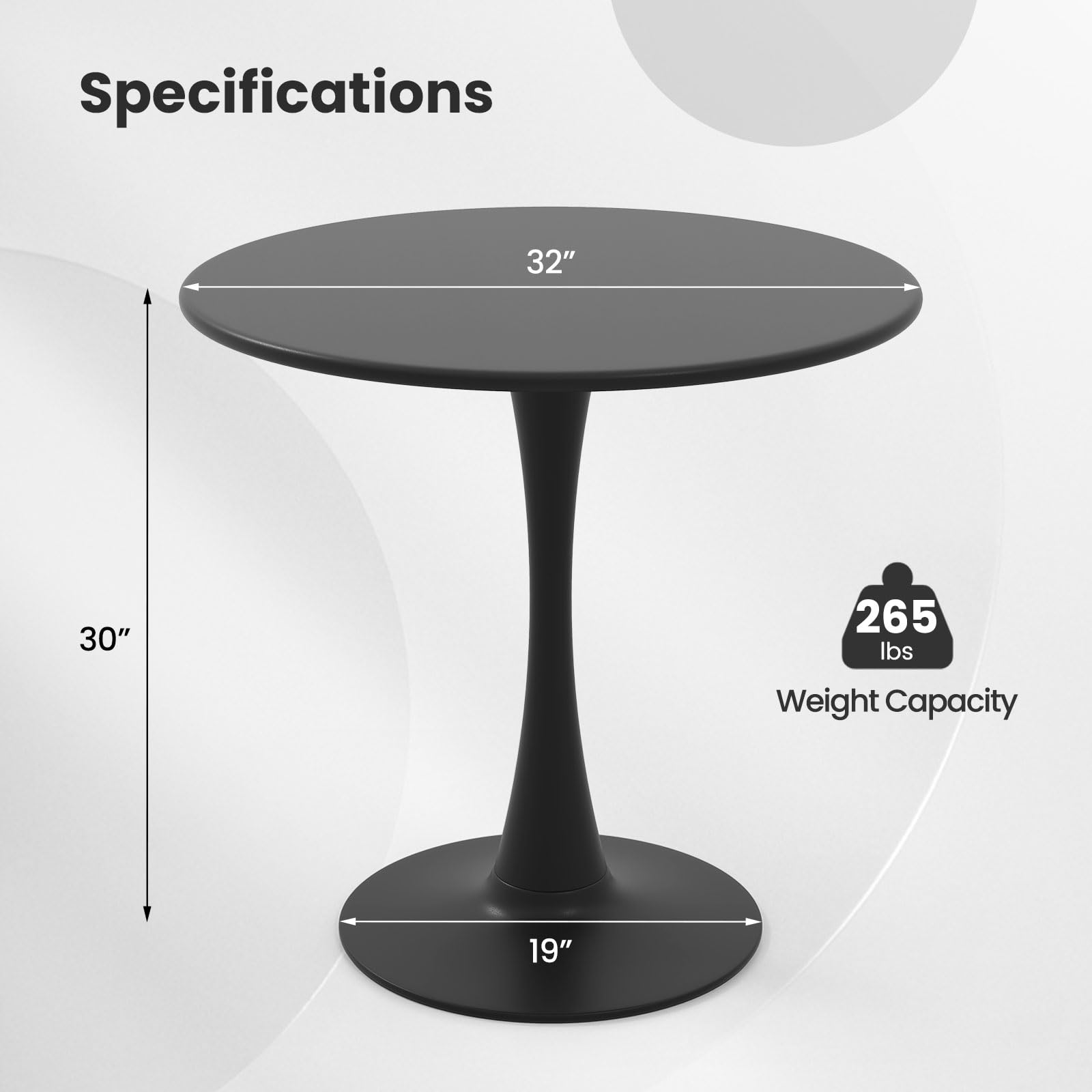 Round Dining Table, 32" Modern Tulip Kitchen Table with 0.9&rdquo; Thickened Tabletop & Sturdy Metal Pedestal