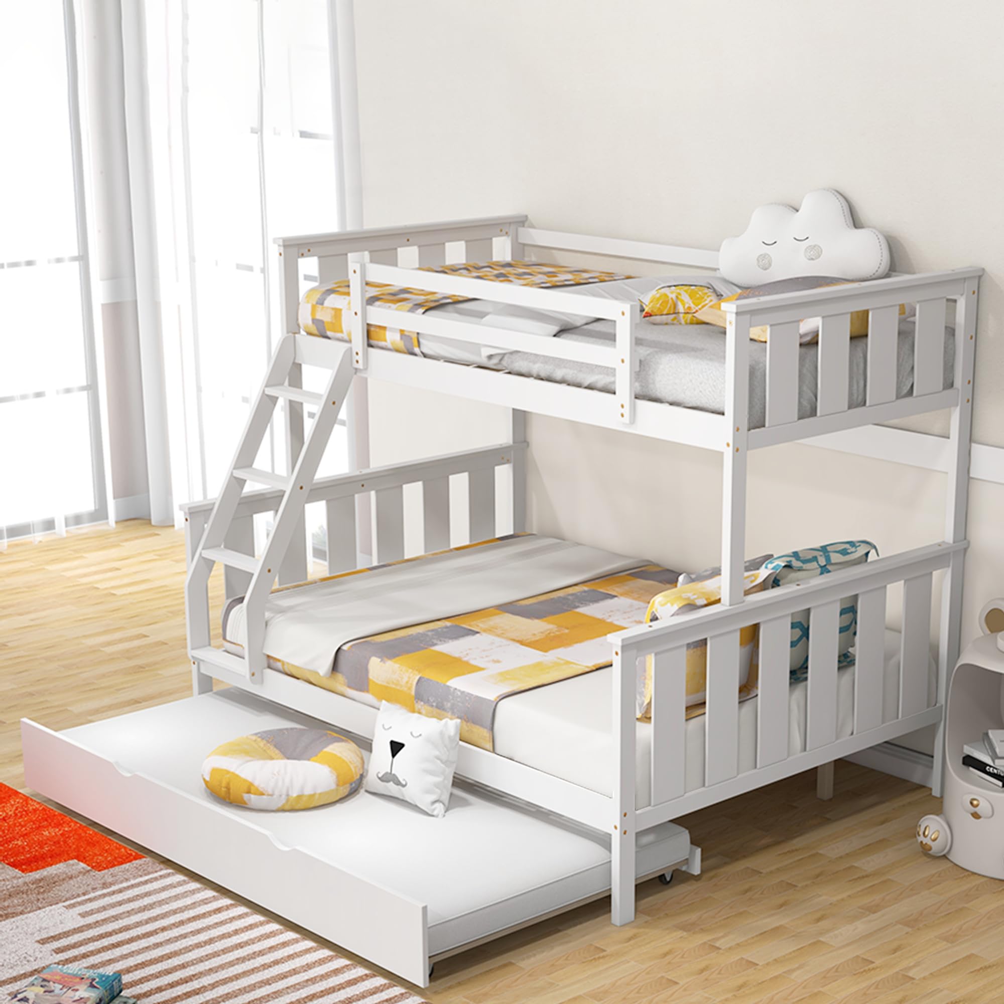 Convertible 3-in-1 Twin Over Full Bunk Bed with Trundle
