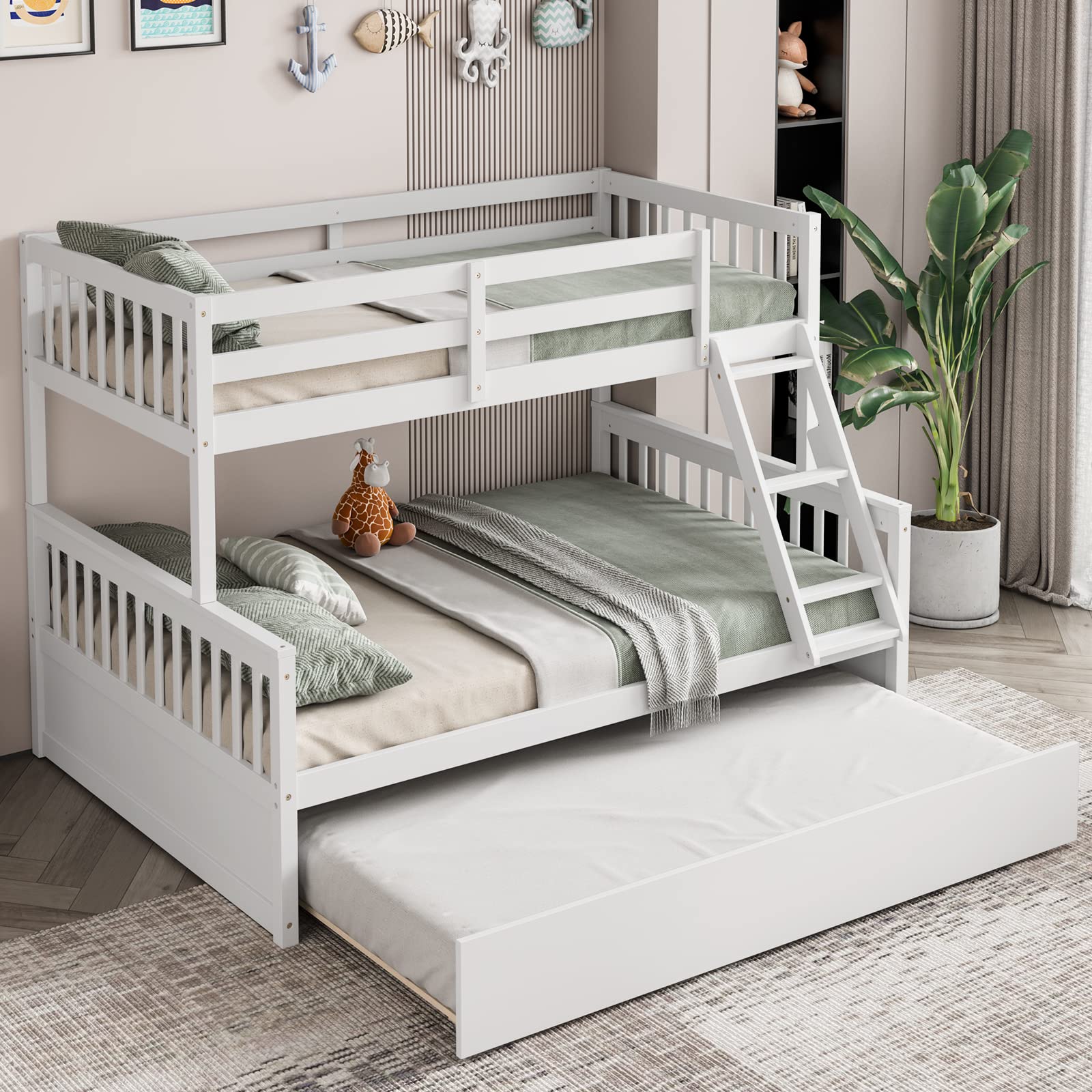 Wood Twin Over Full Bunk Bed with Solid Pine Wood Frame