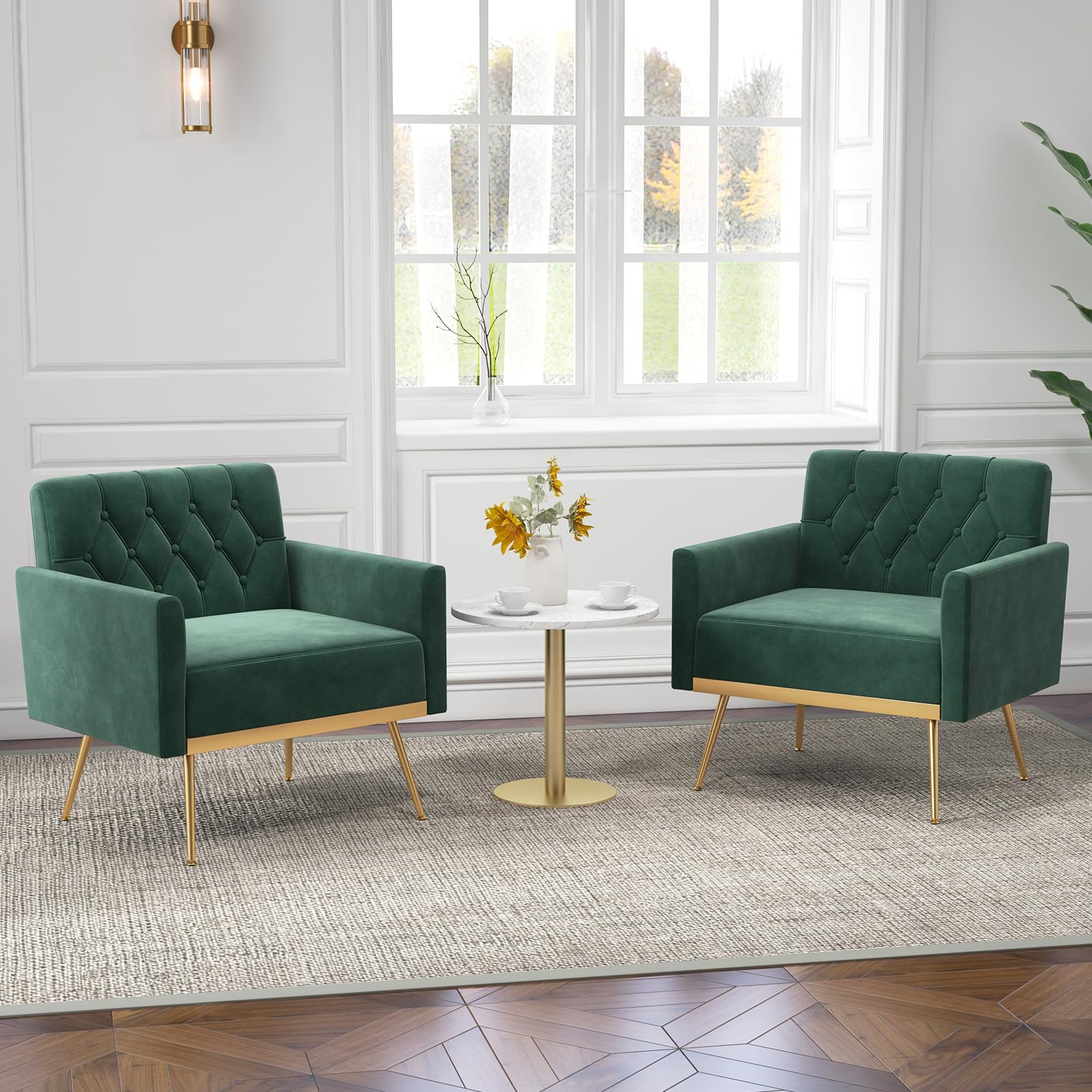 Velvet Accent Chairs Set of 1/2 Modern Tufted Arm Chair