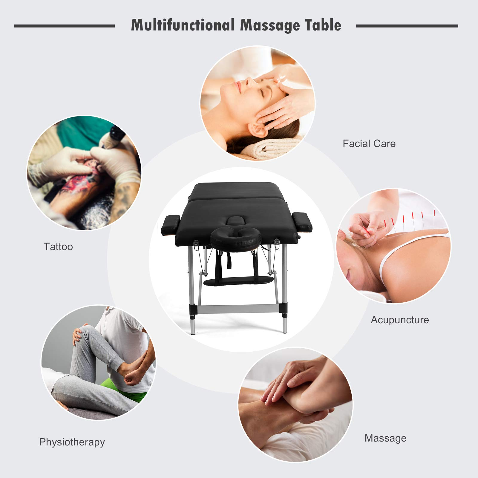 2 Folding Portable Massage Table, Aluminum Frame & Height Adjustable