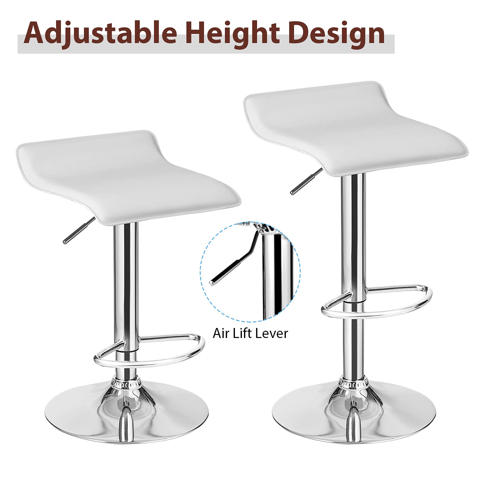 Bar Stools Set of 2/4, Adjustable Swivel PU Leather Barstools w/Footrest, Chrome Base